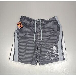 Vintage Joe Boxer Swim Trunks Mens XL Black Stripe With Skull Graphic Kmart NWT